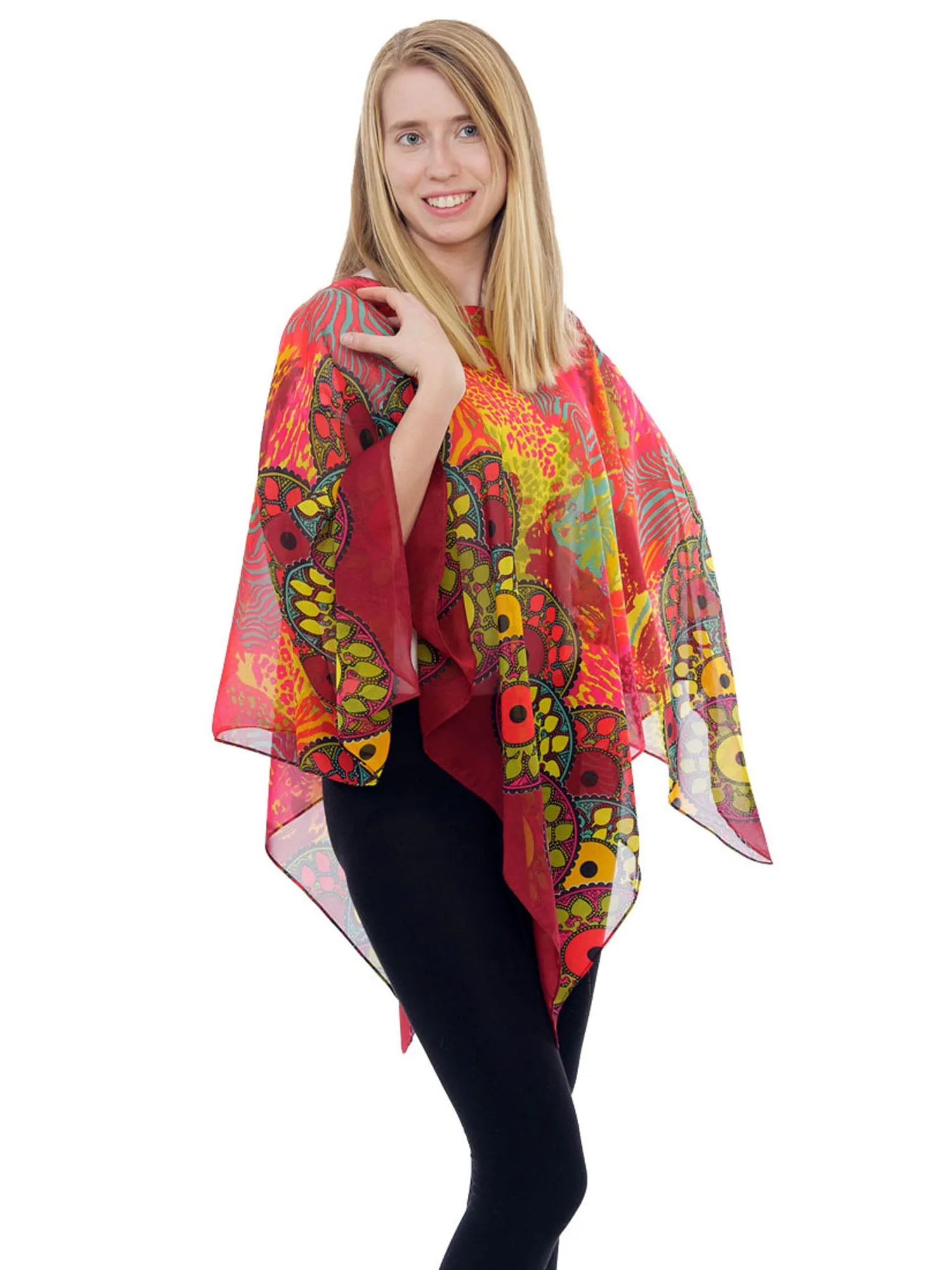 Women's Poncho, Sunset Safari Print