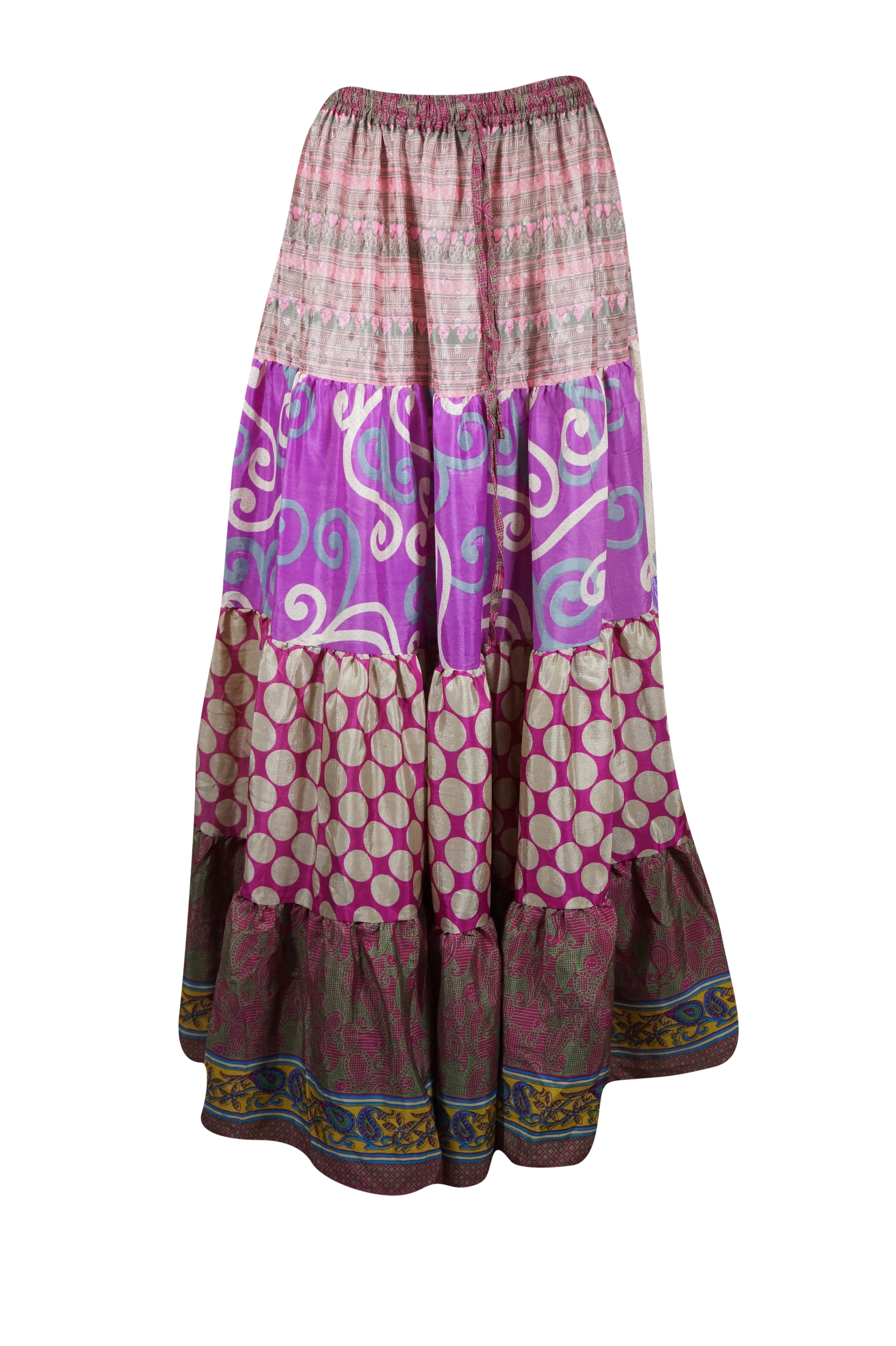 Women's Skirt Light Purple Floral Maxi Skirt Patchwork Boho Skirts S/M