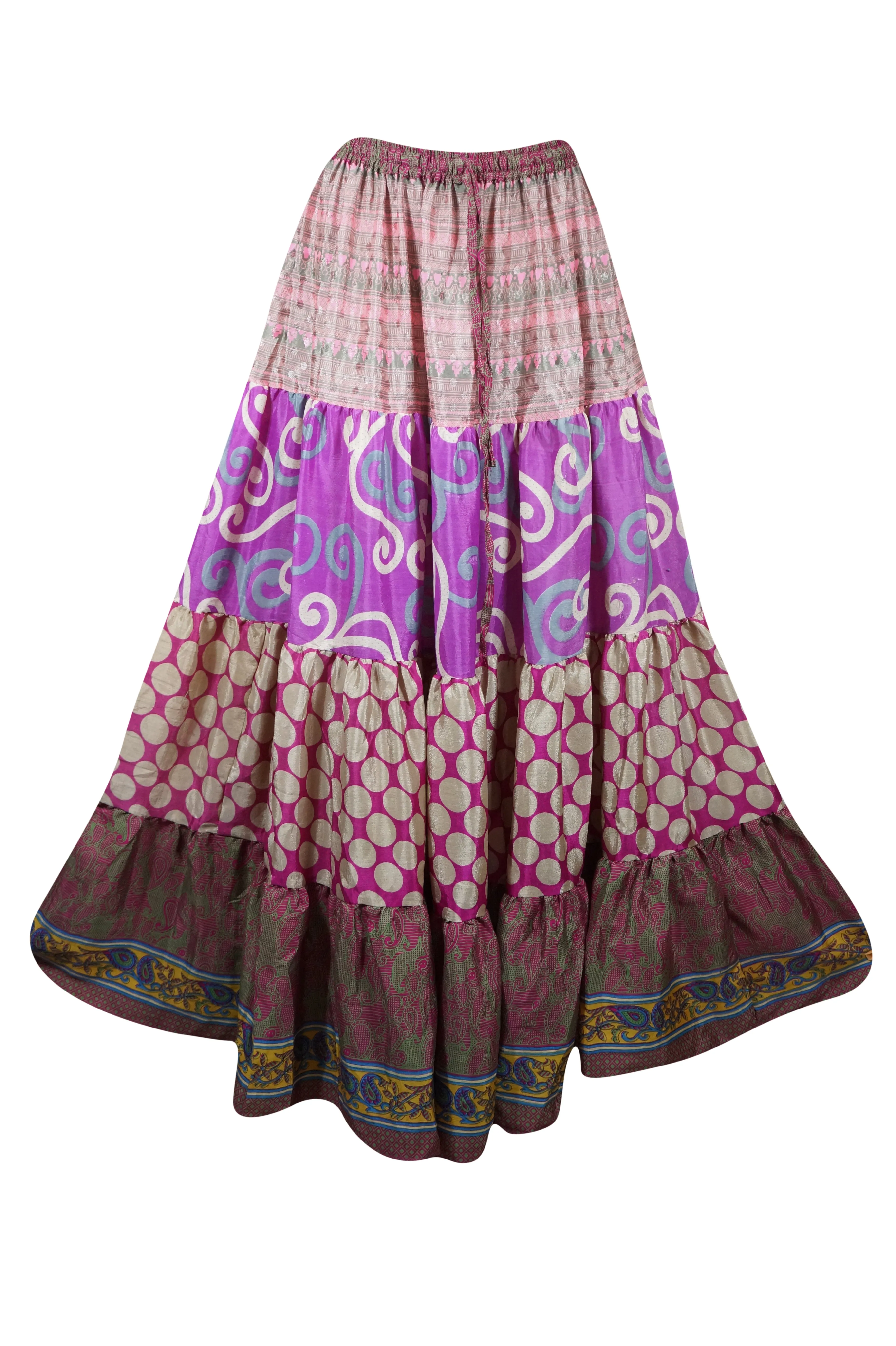 Women's Skirt Light Purple Floral Maxi Skirt Patchwork Boho Skirts S/M