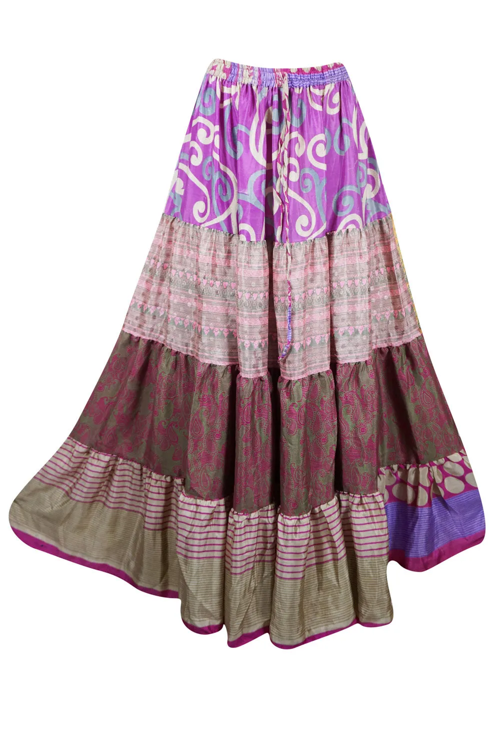 Women's Skirt Purple Floral Beach Maxi Skirt Patchwork Boho Skirts S/M