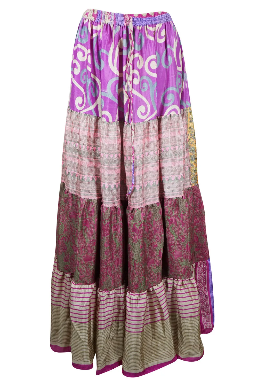 Women's Skirt Purple Floral Beach Maxi Skirt Patchwork Boho Skirts S/M