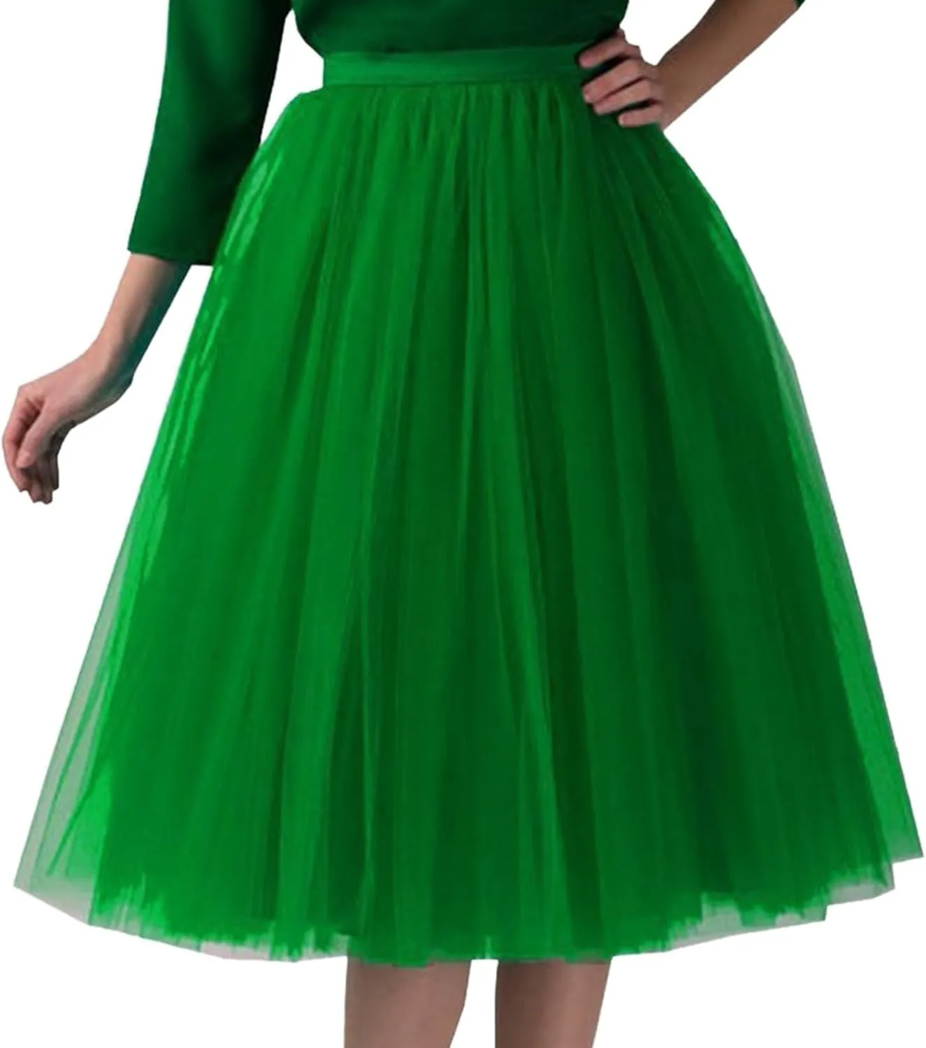 Women's Summer Casual Loose Trendy Elastic High Waist Solid Color Fluffy Mesh Party Flowy A-Line Latin Skirts 2025, M-XL