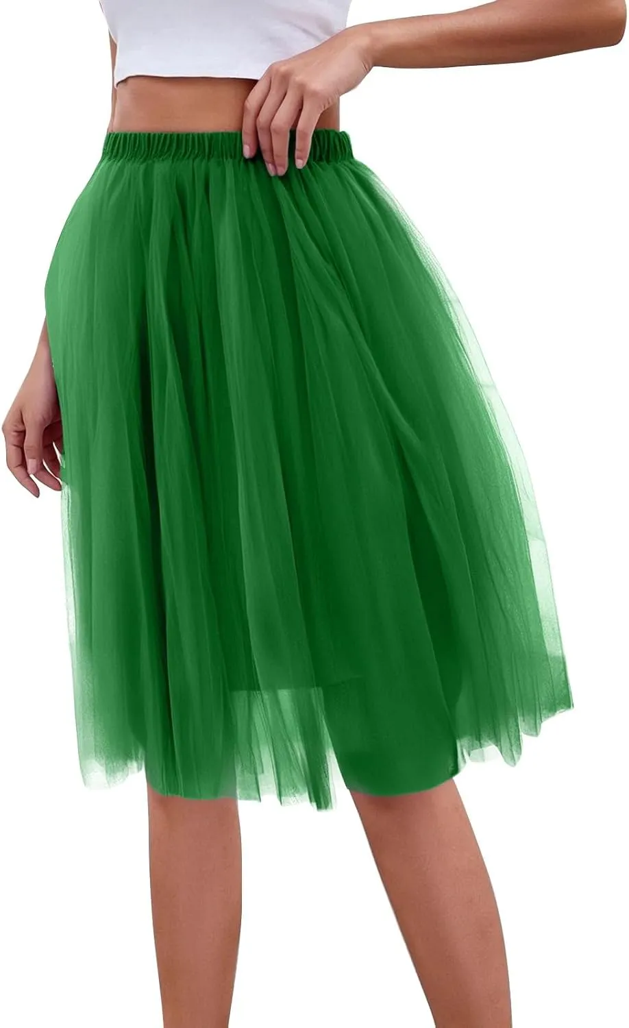 Women's Summer Casual Loose Trendy Elastic High Waist Solid Color Fluffy Mesh Party Flowy A-Line Latin Skirts 2025, M-XL