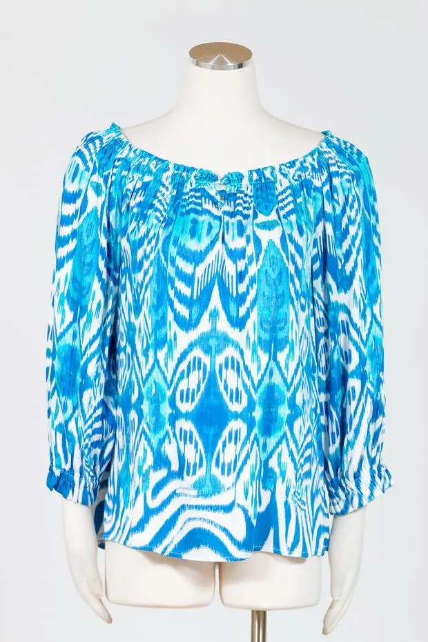 Women's Tribal | Off or On Shoulder Peasant Top | Reef Blue
