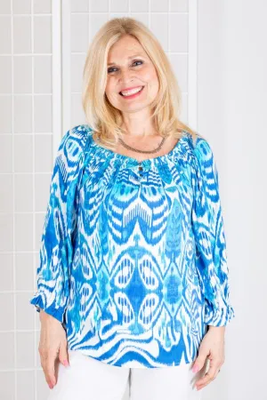 Women's Tribal | Off or On Shoulder Peasant Top | Reef Blue