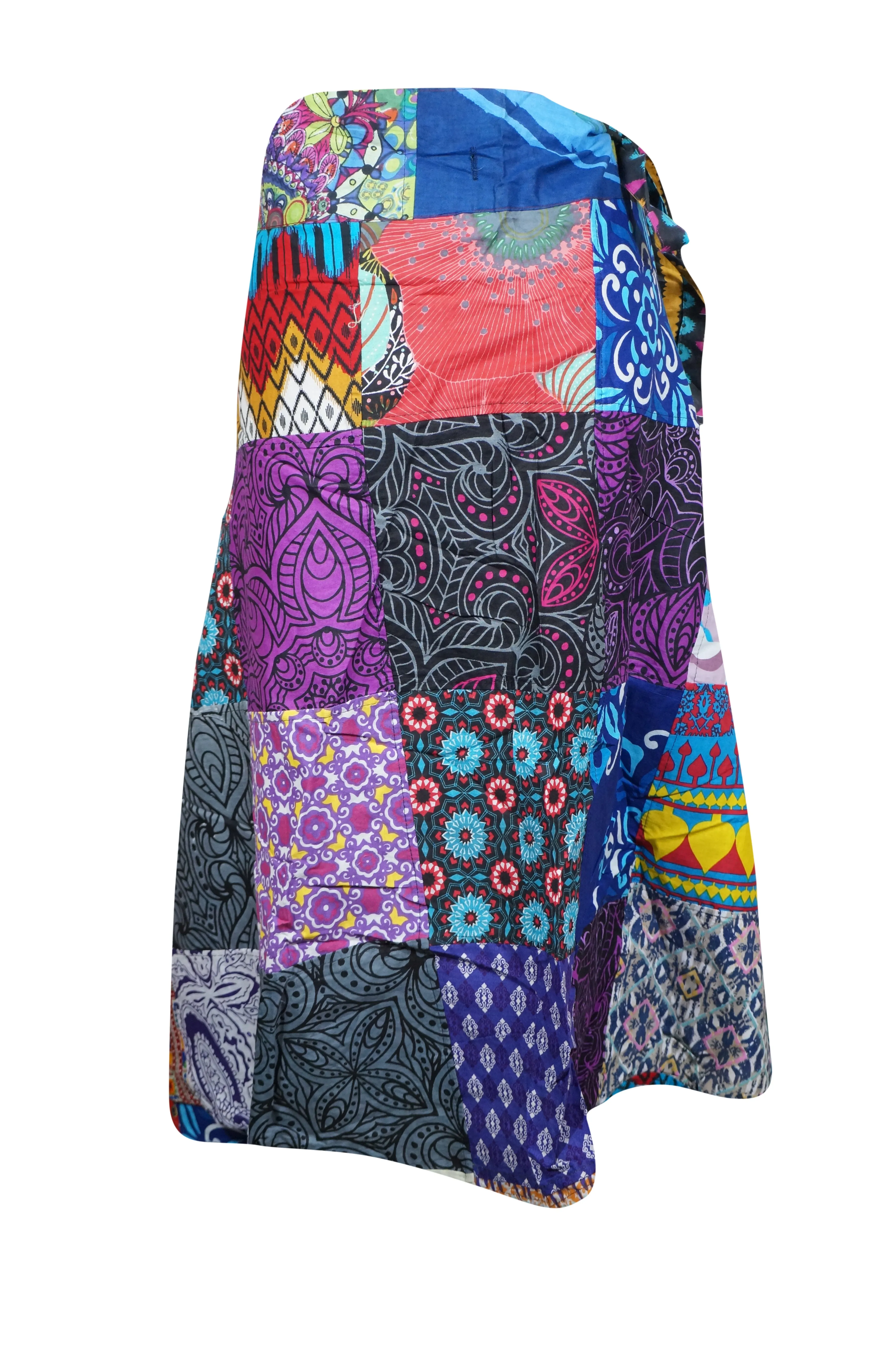 Women's Wrap Around Skirts Cotton Blue Purple Patchwork Midi Skirts One size