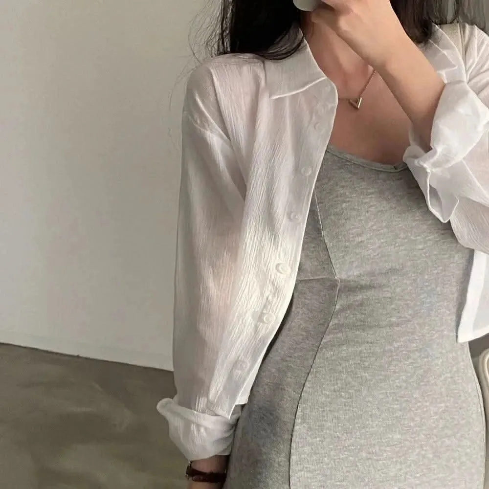 Y2K White Chiffon Cardigan – Short Sun Protection Shirt for Women
