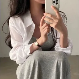 Y2K White Chiffon Cardigan – Short Sun Protection Shirt for Women