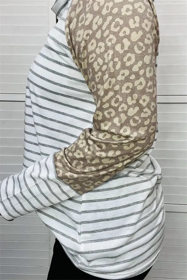 YMY10268 Striped/leopard turtle neck pullover long sleeves women tops