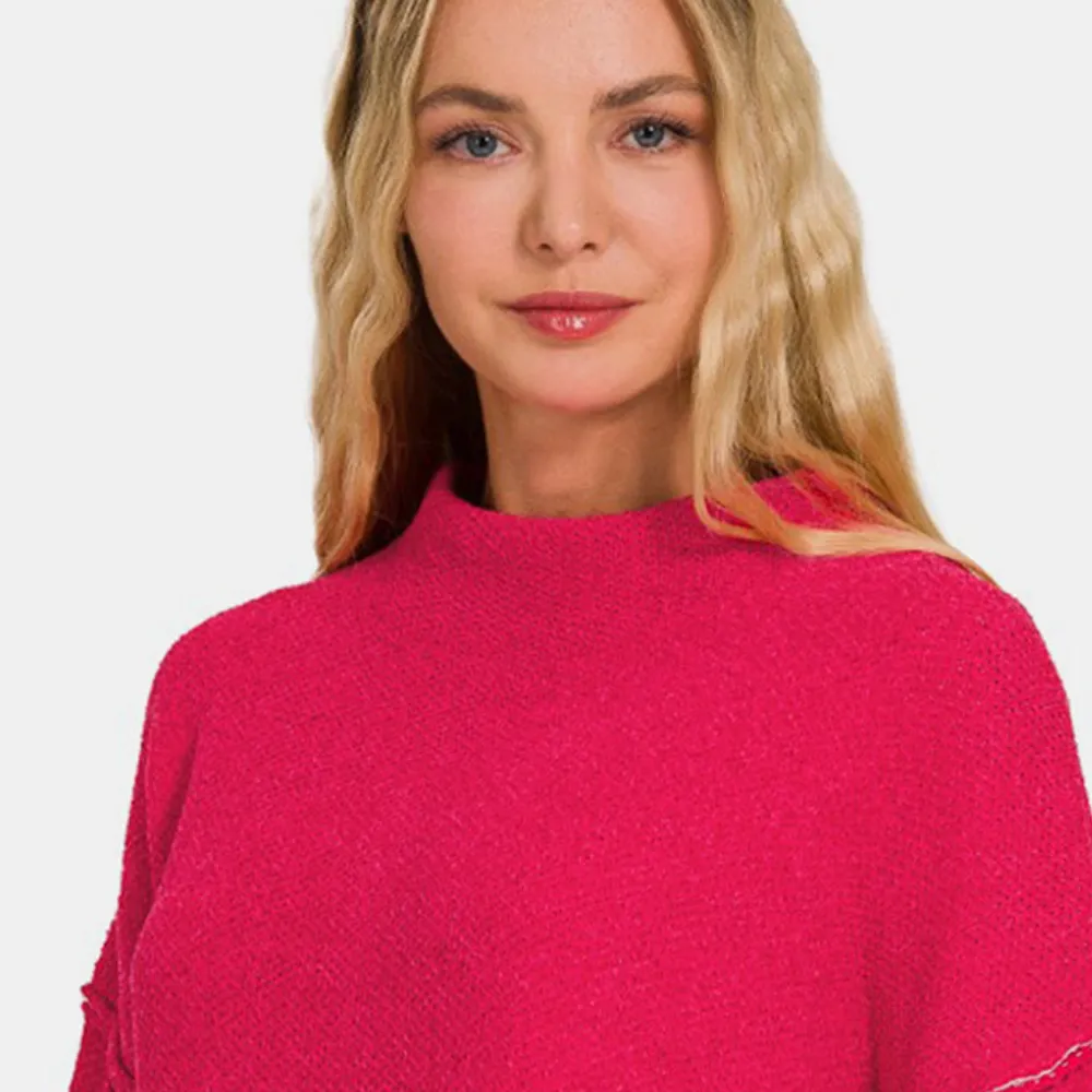Zenana Exposed Seam Mock Neck Long Sleeve Sweater